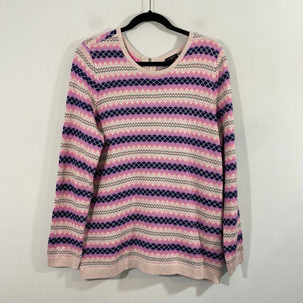 Talbots Women Multicolor Fair Isle Back Zipper Pullover Sweater Size 1X NWT